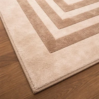 Hand-Tufted Beige Wool Area Rug 10x14 ft - Modern Border, Unused — image 3