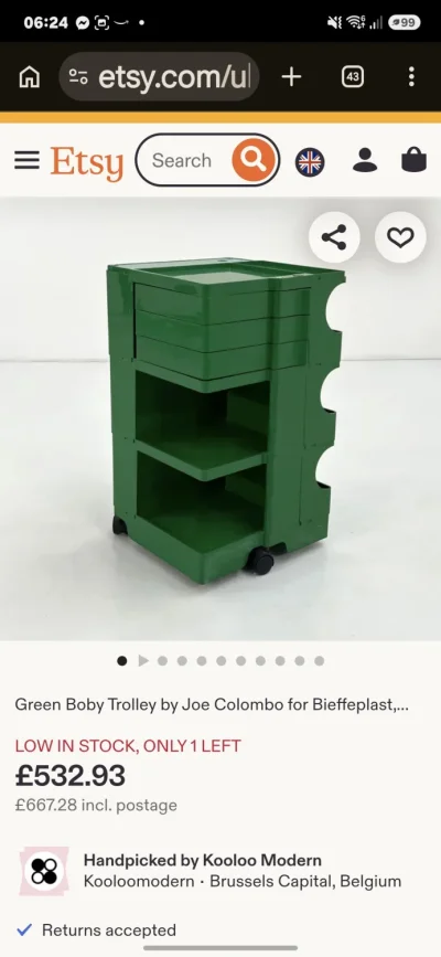 Mid Century Joe Colombo Boby trolley on Furnish Well