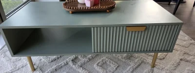 Sage Green Coffee Table with Drawer, Open Shelf and Gold Legs — image 10