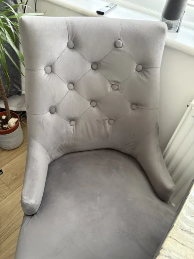 Grey Velvet-Feel Buttoned Dining Chair with Chrome Legs and Ring Pull — image 3