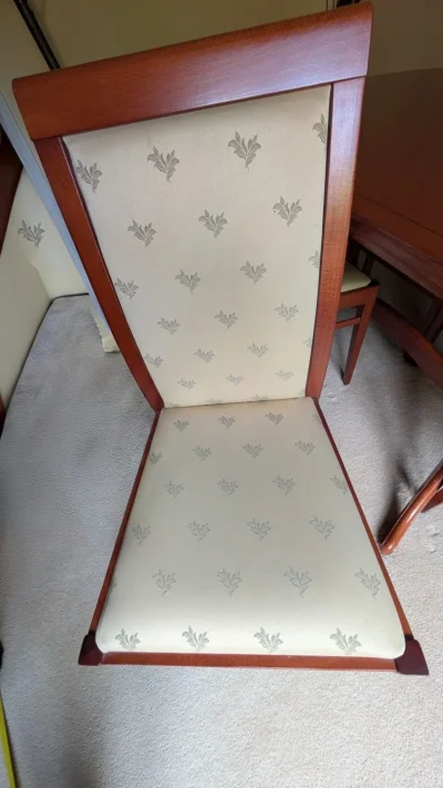 Vintage Extendable Mahogany-Tone Dining Table with Six Upholstered Chairs — image 3