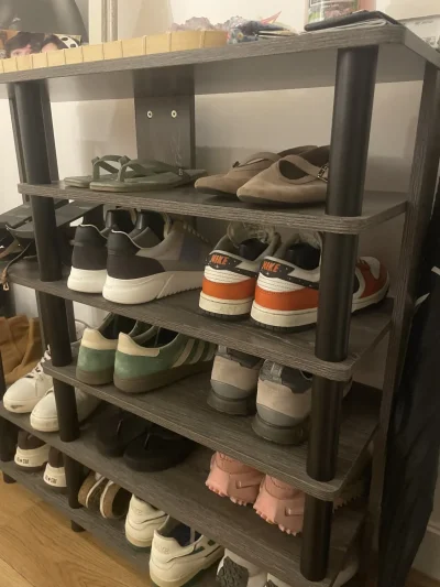 Dark Grey Wood-Effect Five-Tier Shoe Storage Rack with Top Shelf — image 4