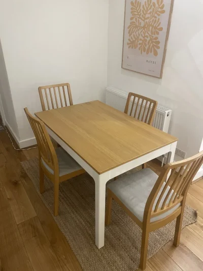 Oak-effect extendable dining table with white painted frame — image 6