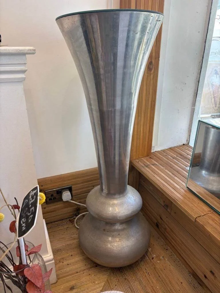 Tall Silver Floor Vase / Stand – Good Condition (2 Available)