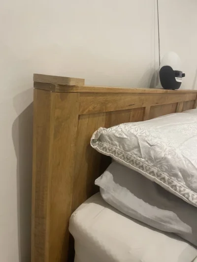 Warm Oak-Tone Wooden Double Bed Frame with Panelled Headboard — image 6