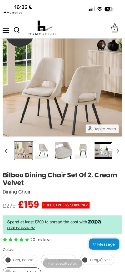 Dining Table and 4 Cream Velvet Dining Chairs – Excellent Condition — image 7