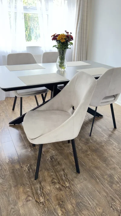 Dining Table and 4 Cream Velvet Dining Chairs – Excellent Condition — image 2
