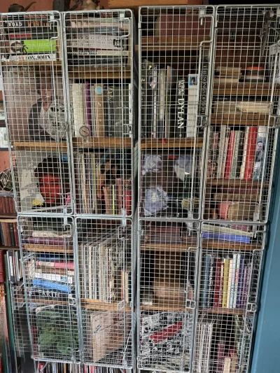 Vintage industrial Metal Storage cabinet with wooden shelves