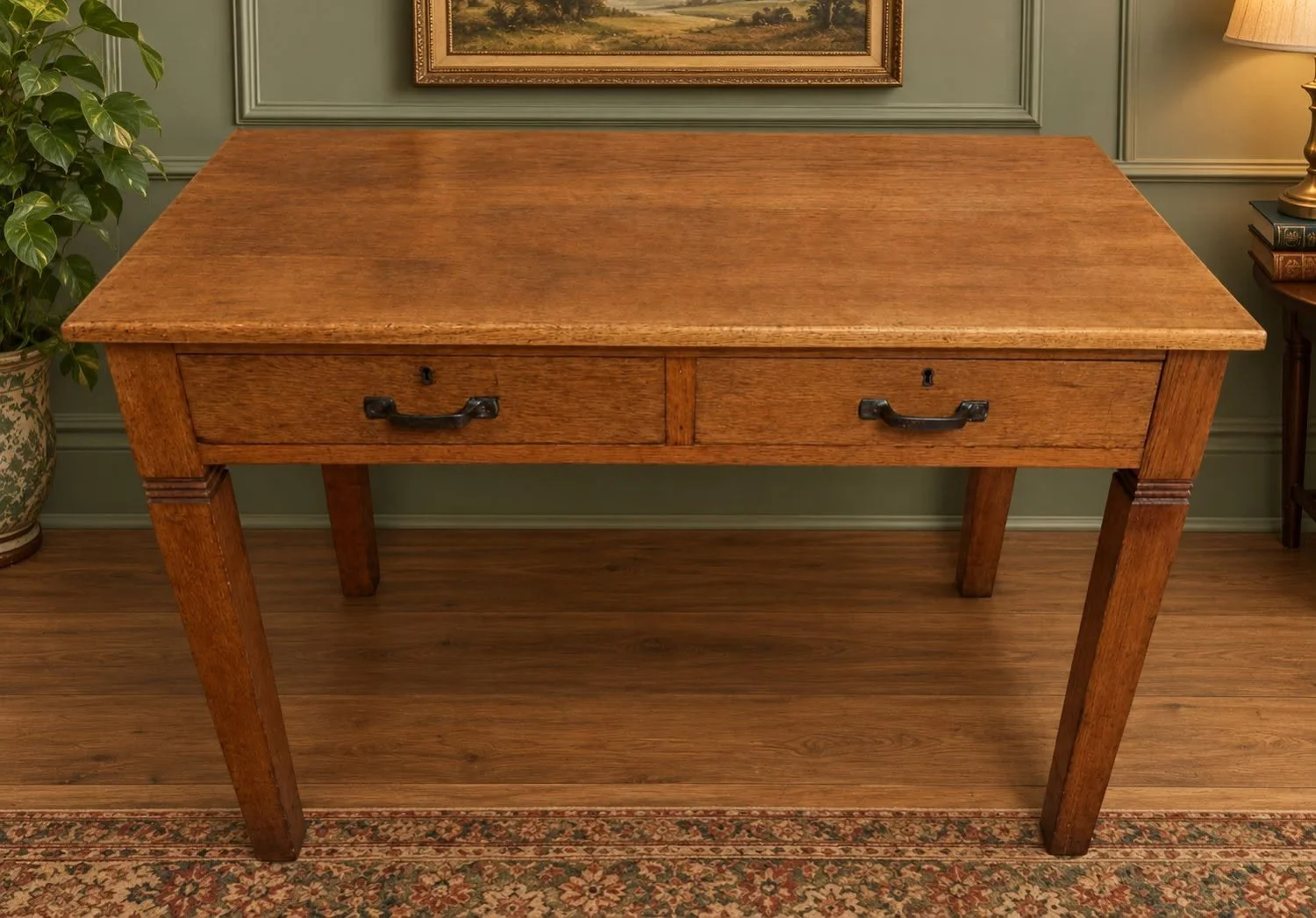 Antique Solid Oak Two-Drawer Table