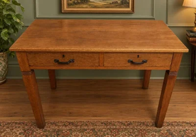 Antique Solid Oak Two-Drawer Table on Furnish Well
