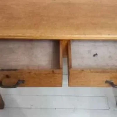 Antique Solid Oak Two-Drawer Table — image 2