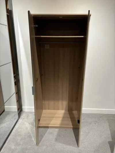 Contemporary two-door oak-effect wardrobe with full-length mirror — image 2