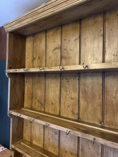 Vintage rustic pine dresser with plate rack, drawers and cupboard storage — image 7