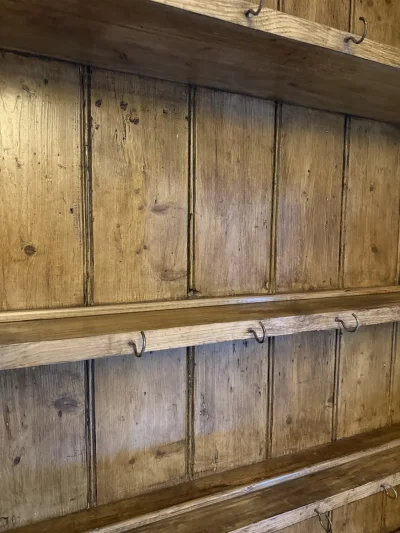 Vintage rustic pine dresser with plate rack, drawers and cupboard storage — image 4