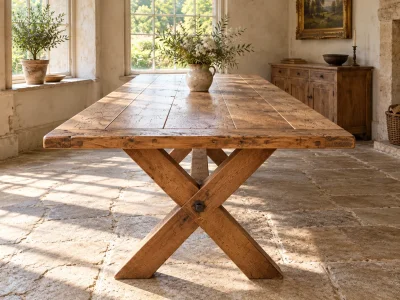 Handmade Rustic Farmhouse Dining Table, Solid Wood X Leg Trestle, Made to Order in Cheshire — image 7