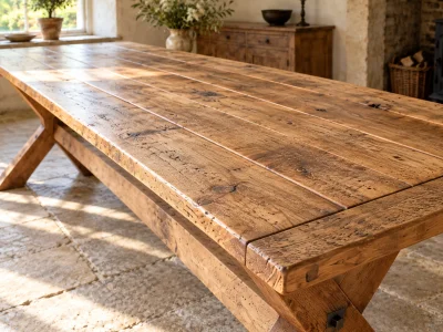 Handmade Rustic Farmhouse Dining Table, Solid Wood X Leg Trestle, Made to Order in Cheshire — image 3
