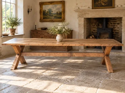 Handmade Rustic Farmhouse Dining Table, Solid Wood X Leg Trestle, Made to Order in Cheshire — image 8