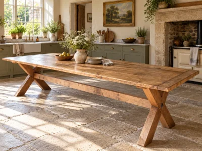 Handmade Rustic Farmhouse Dining Table, Solid Wood X Leg Trestle, Made to Order in Cheshire — image 4