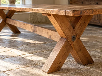 Handmade Rustic Farmhouse Dining Table, Solid Wood X Leg Trestle, Made to Order in Cheshire — image 6