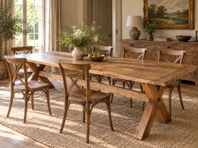Handmade Rustic Farmhouse Dining Table, Solid Wood X Leg Trestle, Made to Order in Cheshire — image 2