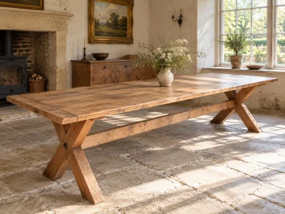 Handmade Rustic Farmhouse Dining Table, Solid Wood X Leg Trestle, Made to Order in Cheshire — image 9