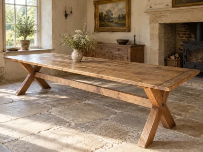Handmade Rustic Farmhouse Dining Table, Solid Wood X Leg Trestle, Made to Order in Cheshire — image 10