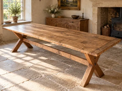Handmade Rustic Farmhouse Dining Table, Solid Wood X Leg Trestle, Made to Order in Cheshire — image 5