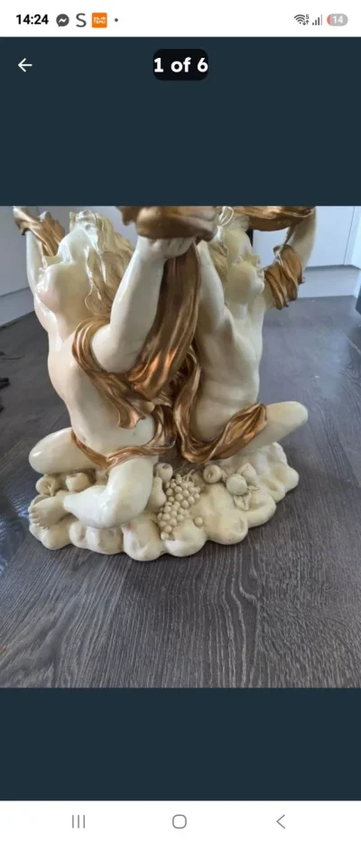 Vintage-style sculptural cherub centre table with round glass top — image 3